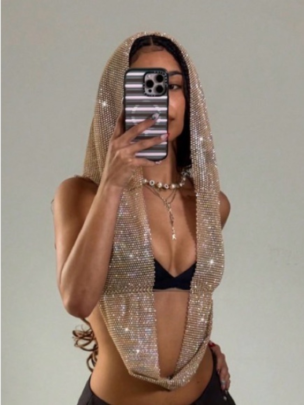 Rhinestone Mesh Crop Top in Champagne Sparkle